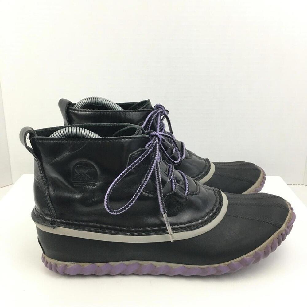 2/$25 Sorel Big Kids Out N About Duck Boots Black Lavender Size 6